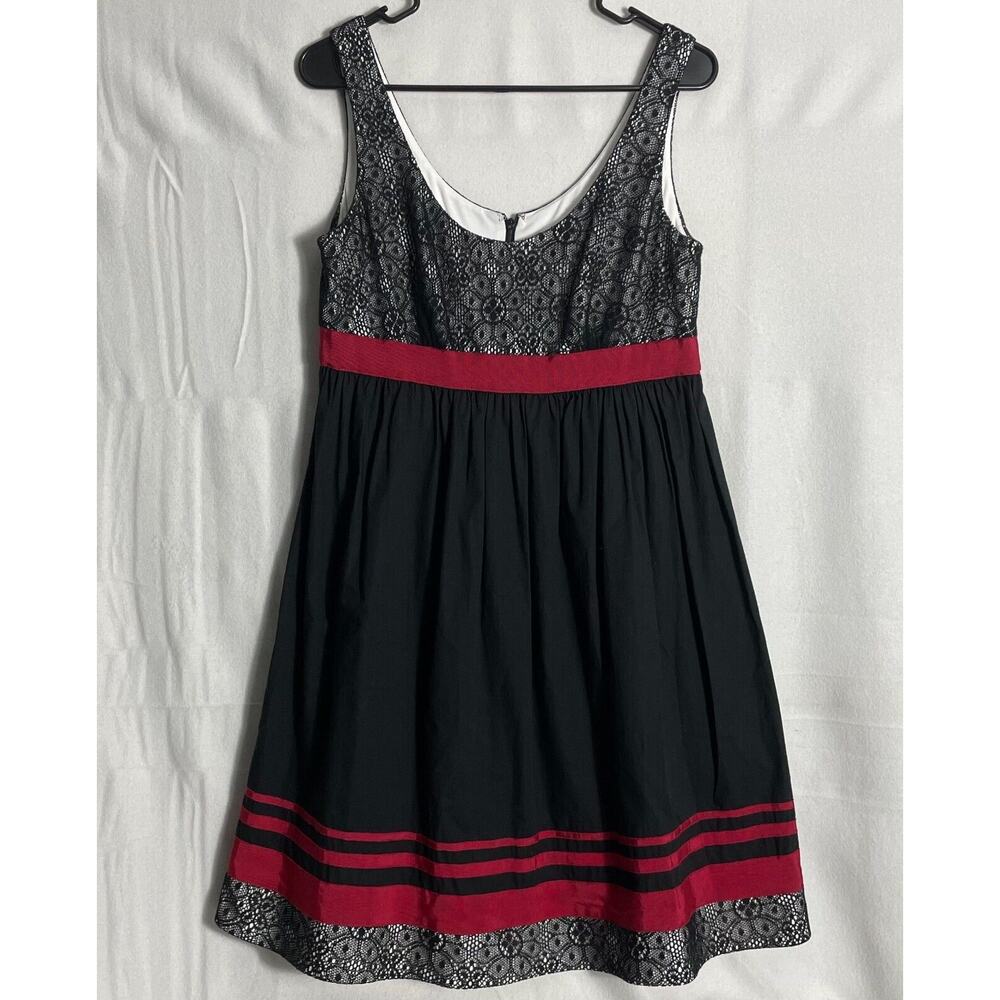 Adrianna Papell Sz 10 Black Sleeveless Dress Lace & Ribbon Accents Back Zip